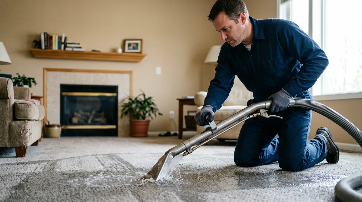 Water damage restoration technician working near Roxbury, KS